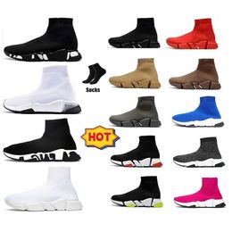 Shoes 2024Paris Sock Designer Speed Trainer Mens Shoes Sneakers Graffiti Black White Clear Sole Loafers Flat Plate-Forme Boots Women ss