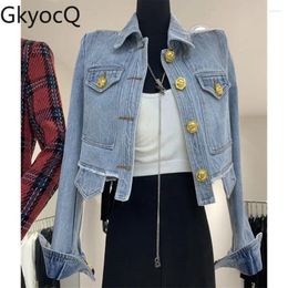 Women's Jackets GkyocQ 2024 Spring Women Denim Coat Korean Fashion Turn Down Collar Long Sleeve Single Row Buttons Short Jacket Coats