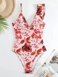 Women's Swimwear 2024 Ruffle V-neck Women One Piece Swimsuit Vintage Bathers Bathing Swimming Swim Suit Beachwear Summer Bodysuit