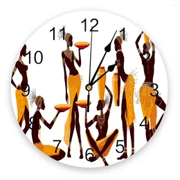Wall Clocks African Woman Yoga Vase Silhouette White Round Clock Hanging Silent Home Interior Bedroom Living Room Office Decor