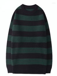 Men039s Sweaters Korean Knitted Sweater Men Women Harajuku Casual Cotton Pullover Tate Langdon Same Style Green Striped Tops 202703642