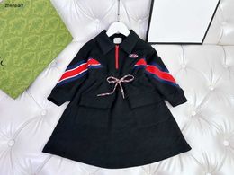Top designer girl clothes baby partydress autumn Cotton Kids skirt Size 100-150 Stripe stitching lapel Child frock Nov10