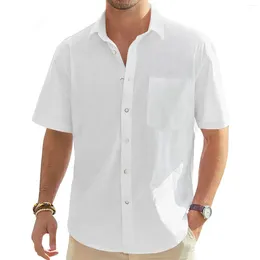 Men's Casual Shirts White Formal Men Spring And Summer Short Sleeve Solid Colour Top Shirt Pocket Social Male Plus Size