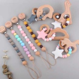 Pacifier Holders Clips# Baby Ringing Bell Bracelet Teeth pacifier Chain Clip Baby Wooden Teeth Bracelet Care Chewing Toy Baby pacifier holder d240521
