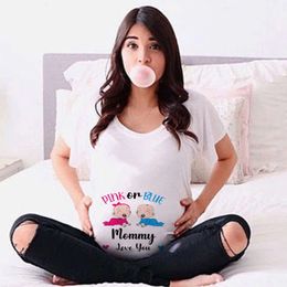 Pink or Bule Mommy Love You Printed Pregnant Clothes Maternity T Shirt Summer T-shirt Pregnancy Announcement Shirts New Mom Tops L2405