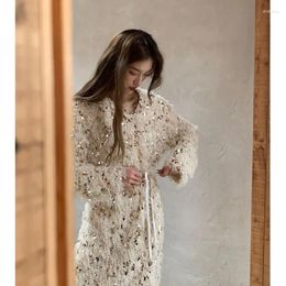 Casual Dresses Sequin Fashion Sweet Girls Long Sleeve Knitted Dress For Women Autumn Tassel Elegant Slim Fit Clothing