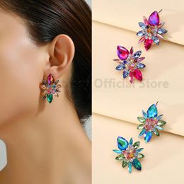 Stud Earrings Multilayer Glass Flower Shaped Design For Women Korean Fashion Luxury Elegant Party Wedding Accessories Jewelry