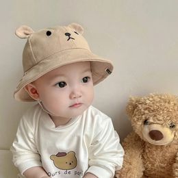 Cute Bear Hat with Ears Boy Girl Cotton Kids Sun Hat Outdoor Summer Child Panama Cap 240521