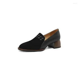 Dress Shoes Women's Fashion Kid Suede Spring And Fall Casual Brown Black Square Toe