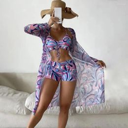 Women's Swimwear Sling Bra High Waist Shorts Cover-up Set Floral Print Bikini With Push Up Tankini Swimsuit For