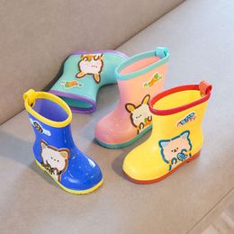 Cute Cartoon Children's Water Waterproof Rain Shoes for Kids Girls Boys Warm Cotton Toddler Non-slip Rubber Boots L2405