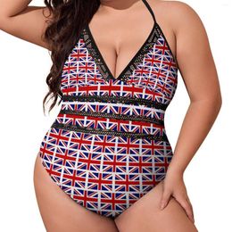 Women's Swimwear UK Flags Print Swimsuit Sexy British Union Halter One Piece Elegant Bodysuit Swim Oversized Beach Wear