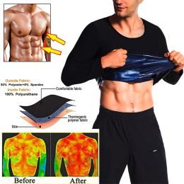 Aiithuug Silver Lined Hot Sauna Sweating Long Sleeve Fat Burn Croset Workout Body Shaper Men Tops Weight Loss Shirts Waist