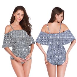 Maternity Swimwear Summer Solid Flounce Bikinis Off Shoulder One Piece Halter Large Size Swimsuit Pregnant Beachwear Woman Bodys