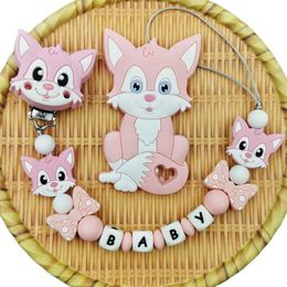 Pacifier Holders Clips# Personalized English Russian alphabet name baby cat silicone pendant pacifier clip chain baby teeth Kawaii toy gift d240521