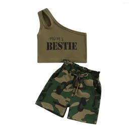 Clothing Sets Toddler Girl Shorts Outfit Letter Print One Shoulder Tank Tops With Camouflage Summer Clothes