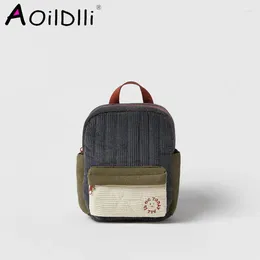 Backpack Embroidered Children's Small Schoolbag Brown Corduroy Patchwork Retro Backpacks For Men And Women Available