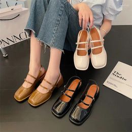 Dress Shoes Retro Women Pumps Beige High Heels Round Toe Chunky Sandals Classic Style Sweet Footwear Mary Jane 2024 Shallow Mo