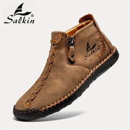 Casual Shoes Mens Vintage Ankle Boots With Side Zippers Wear-resistant Anti-skid PU Leather Uppers For Outdoor