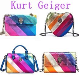 Women Man Heart Fashion Designer Bag Kurt Geiger Handbag Rainbow Luxurys London Eagle Leather Purse Stripe Shoulder Clutch Tote Shop Designer Crossbody