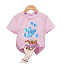 T-shirts Cool T-Shirt Kawaii Dachshund Love Balloon Animal Tshirt Kids Clothes Hot Sale Funny Pink T Shirt Girls Summer Tops Tee Shirt Y240521