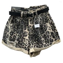 Women's Shorts 24 Sexy Design Asymmetric High Waist Curling Hole Leopard Print Denim Women Summer