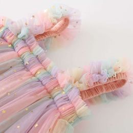 1-6T 2024 Toddler Baby Girl Princess Rainbow Tulle Costume Fluffy Skirt Sleeveless Star Decal Strap Dress