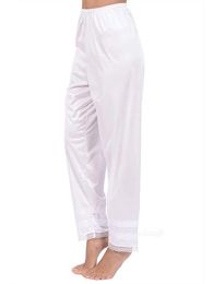 Womens Satin Silk Sleepwear Long Pyjamas Pants Nightwear Loungewear Pj Bottoms Trousers With Lace Trim