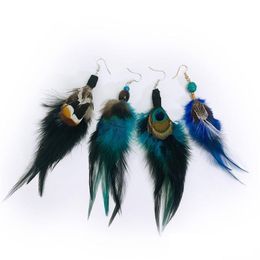 Stud Bohemina Ethnic Tribe Natural Feather Earrings Retro Peacock Dangle Drop Delivery Jewellery Dhgarden Dhbbh