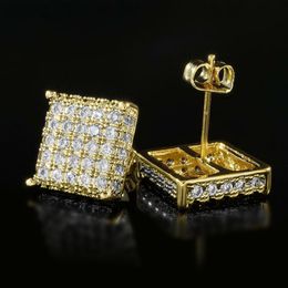 Hiphop Zircon Micro Earrings Designer Jewellery Charm Gold Full Diamond Square Stud Earrings Rings for Woman Man Gift