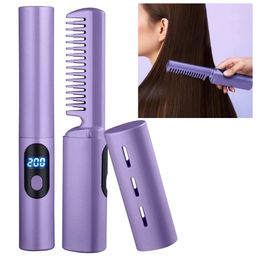 2 In 1 Professional Hair Straightener Curler Comb Mini USB Rechargeable Straight Curling Iron Styling Tools 240517
