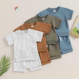 Clothing Sets 0-36months Baby Boys Summer Clothes Solid Color Short Sleeve Round Neck T-Shirt With Shorts Infant 2pcs Outfit