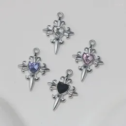 Charms 5Pcs Gothic Love Heart Zircon Cross Charm Women DIY Earrings Pendant Bracelet Necklace Jewellery Accessories Wholesale