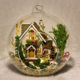 iy Doll House Mini Glass Ball Model Building Kits Handmade Wooden Miniature Dollhouse Toy Christmas Gift -house of the forest