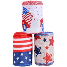 Party Decoration Patriotics Wire Ribbons 2.5inch 4th Of Julys Burlap For Big Bows Wreath Outdoor Decorations White Blue