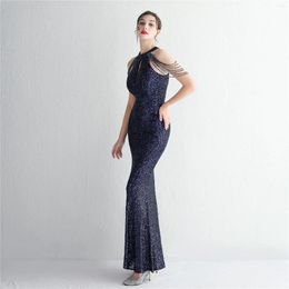 Party Dresses Exquisite Halter Sequin With Tassels Mermaid Evening Sexy Drapped Woman Long Cut Out Prom Cocktail Gowns JQ1210