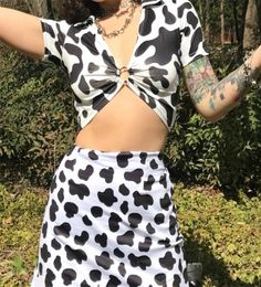 Dairy Cow Print Sexy Two Piece Set 2 Piece Set Women Two Piece Outfits Crop Top And Skirt Set Streetwear Bodycon Matching Sets Y208095606