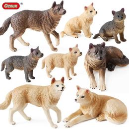 Novelty Games Oenux Wild Beast Animals Small Grey Wolf Simulation Baby Wolves Model Action Figures Collection Lifelike PVC Cake Toppers Toy Y240521