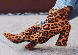 Plus Size 35 To 40 41 42 Sexy Leopard Prints Pointed Block Heel Ankle Bootie Designer Shoes1541340