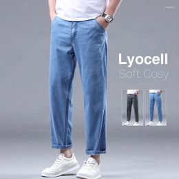 Men's Jeans 2024 Summer Style Straight Casual Thin Lyocell Soft Fabric Stretch Denim Ankle-Length Pants Male