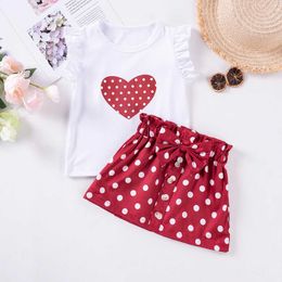 Clothing Sets Kids Girls Summer Heart pattern short sleeve top Cute bow polka dot print dress 2 sweet girl outfits Y24052000TI