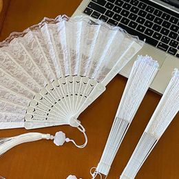 Decorative Figurines Personalized Engraved White Folding Elegant Silk Hand Fan With Gift Bag Wedding Chinese Ancient Style