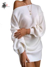 Knitted Sweater Dress White Long Sleeve Dress Winter Fall Women Clothing Lantern Woman Sexy Mini 2010291911794