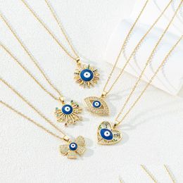 Pendant Necklaces Fashion Jewellery Gold Plated Enamel Evil Eye Necklace Heart Sun Butterfly Blue Eyes Choker Drop Delivery Pen Dhgarden Dho5W