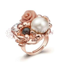 With Side Stones Yoursfs Exquisite Gold Plating Big Pearl Flower Rings For Women Vintage Design Female Ring Luxurious Jewellery Drop De Dh50T
