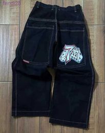 Mens Jeans Jnco Y2k Harajuku Hip Hop Poker Graphic Retro Blue Baggy Denim Pants Womens Gothic High Waist Wide Trousers 1XA2