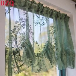 Curtain White Wave Embroidered Flowers Short Curtains For Living Room Elegant Dark Green Lace Tulle Half Kitchen #A563