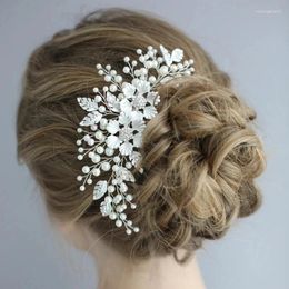 Headpieces Wedding Hair Accessories Silver Colour Pearl Handmade Tiaras Combs Bridal Hairbands Crystal Women Ornament Flower