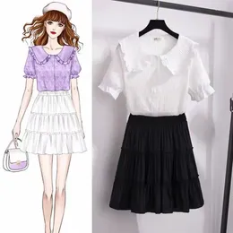 Work Dresses Korea Retro Summer Two Piece Set Women Top Shirt Blouse Mini Skirt Suits Vintage Female 2 Outfit Streetwear Q191