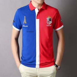 polo shirt men Polo shirt men's short sleeved sports casual pure cotton color blocking embroidery French football fans